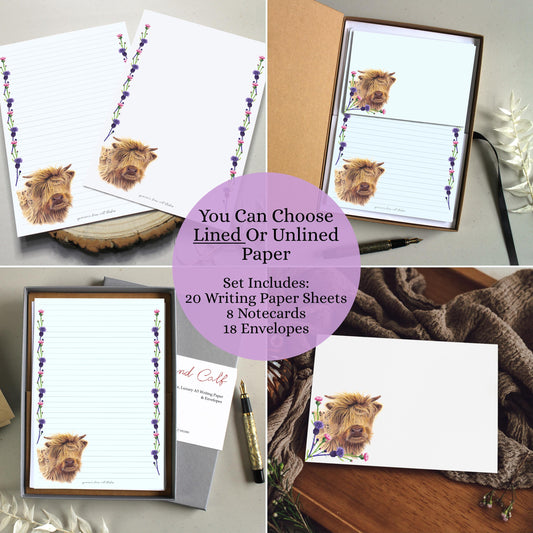 Highland Calf Letter Writing Set: A5 Stationery Gift Box, Writing Paper & Notecards