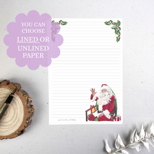 Personalised Father Christmas Letter Writing Paper: Lined or Unlined Christmas Stationery, Santa