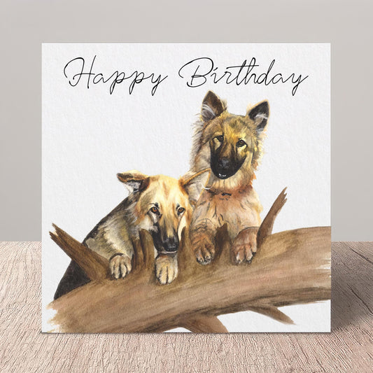Alsatian/German Shepherd Birthday Card: Watercolour Puppy Art