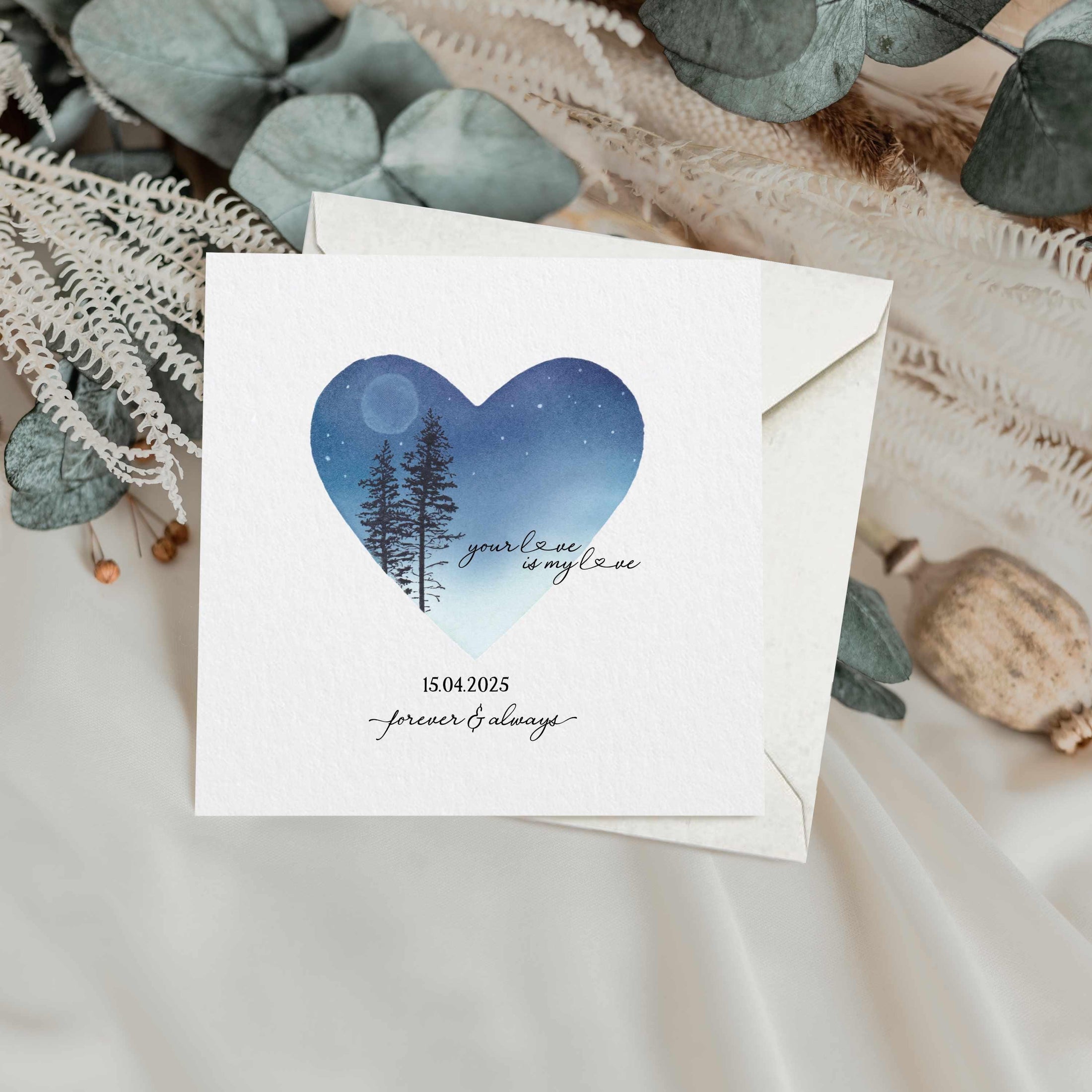 Personalised Anniversary Card: Love Heart Night Sky, Recycled Silk