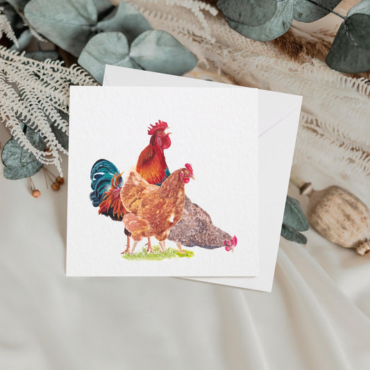Chicken Watercolour Greetings Card: Farm Animal Art, Blank Inside, Any Occasion, Birthday...