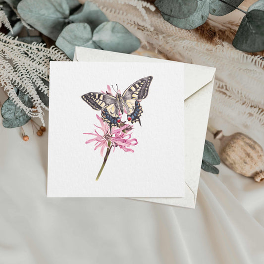 Swallowtail Butterfly Greetings Card: Floral Art, Blank Inside, Any Occasion