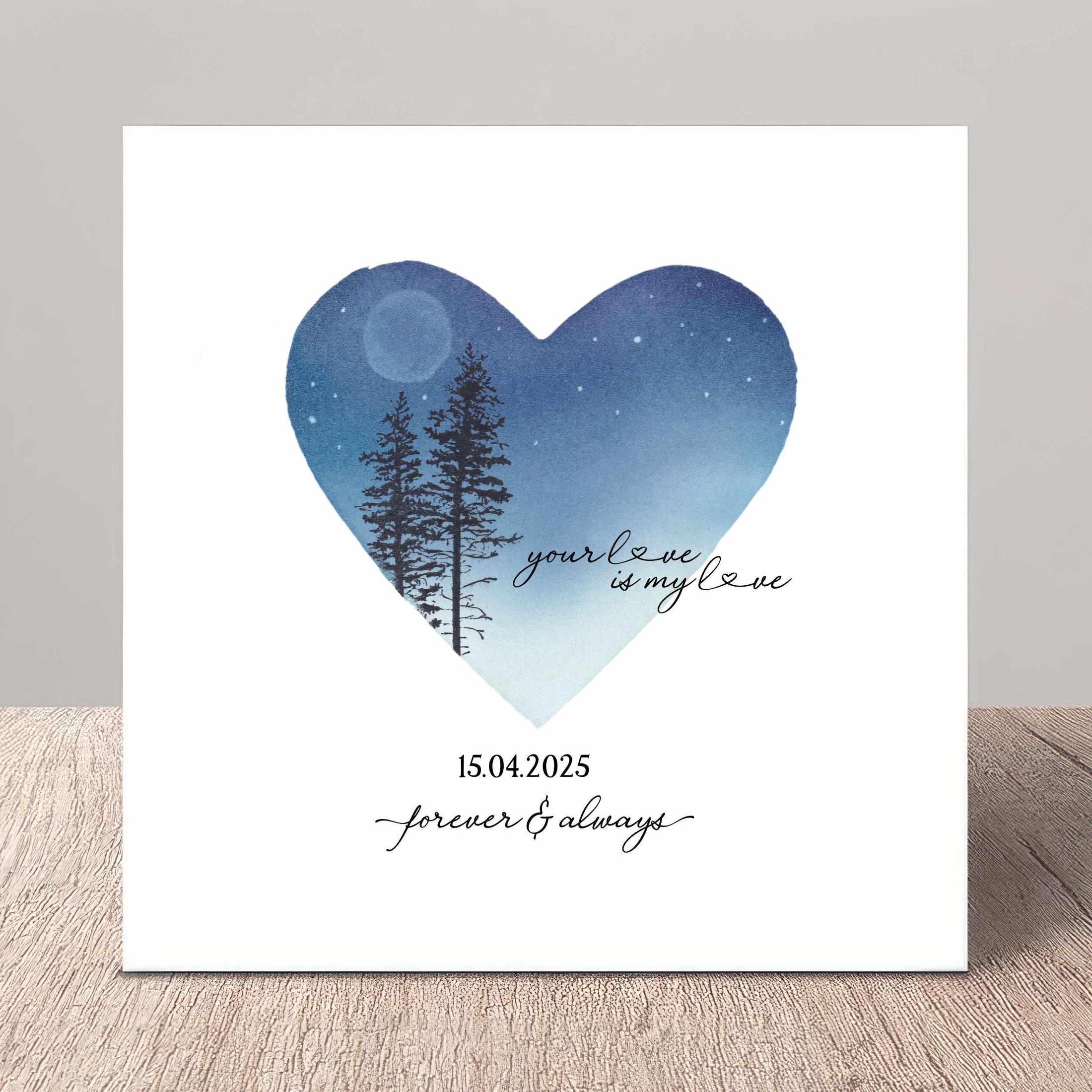 Personalised Anniversary Card: Love Heart Night Sky, Recycled Silk