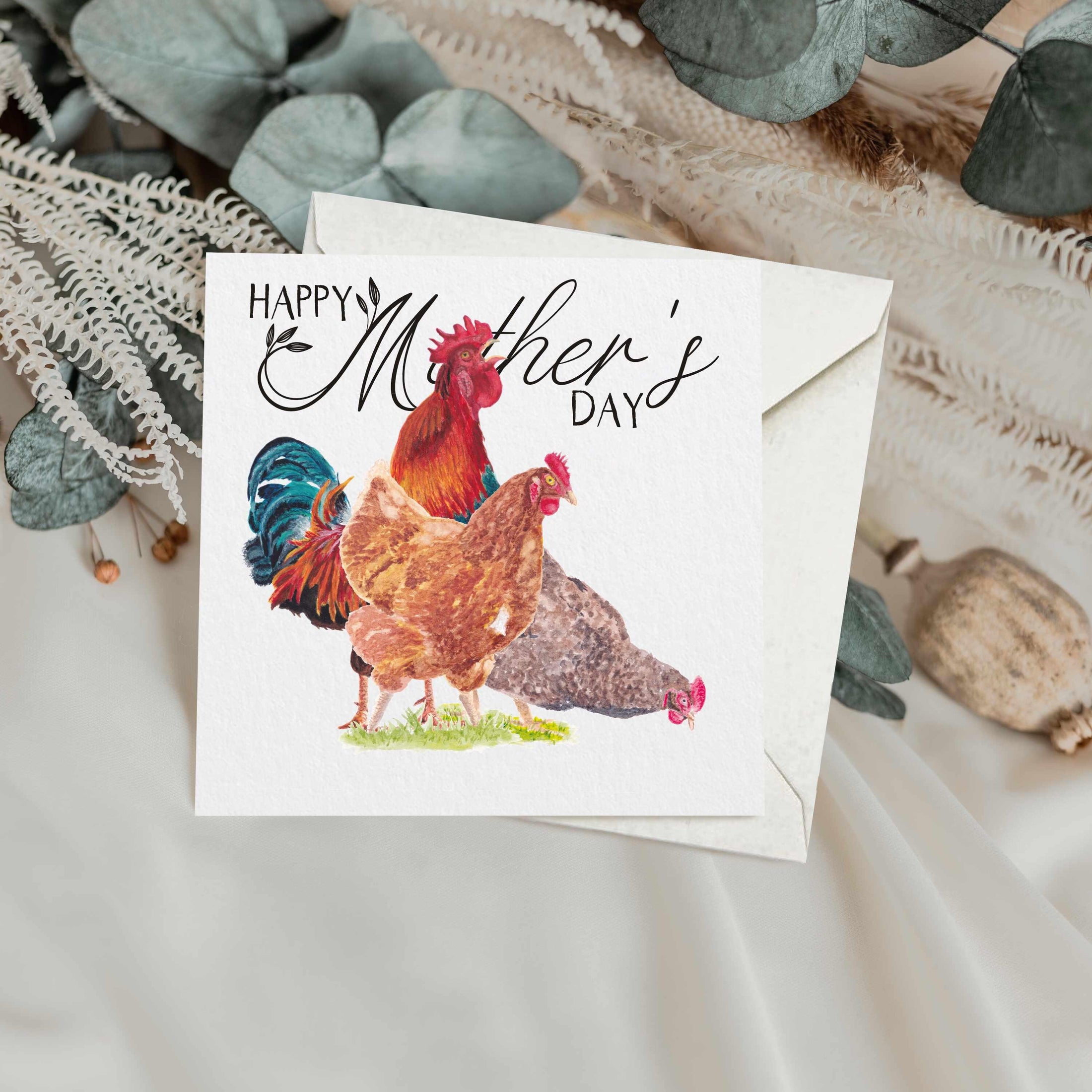 Chickens Mother's Day Greetings Card: Watercolour Farm Art