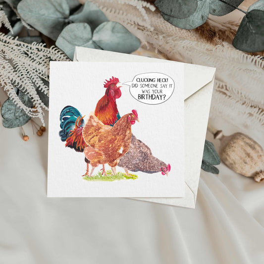 Funny Chickens Birthday Card: Watercolour Farm Animals