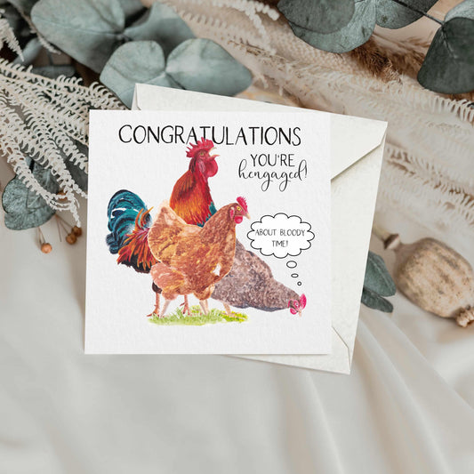 Funny Chicken Hengagement Card: Watercolour Art, Engagement Card