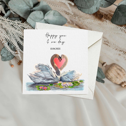 Swans in Love Anniversary Card: Personalised Watercolour Art