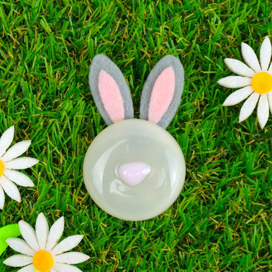Handmade Fused Glass Easter Bunny Brooch by Jessica Irena Smith