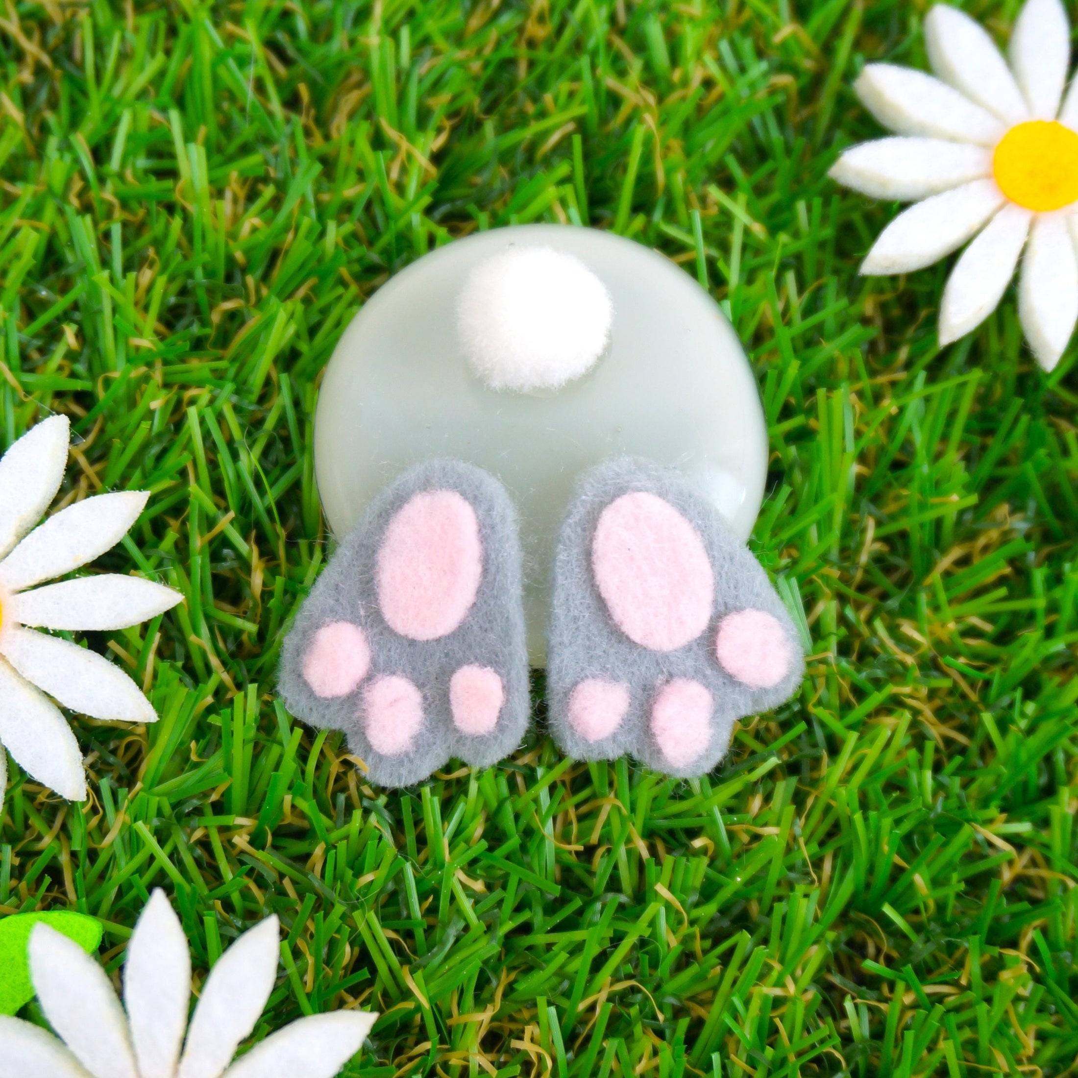 Handmade Fused Glass Easter Bunny Bum Brooch by Jessica Irena Smith