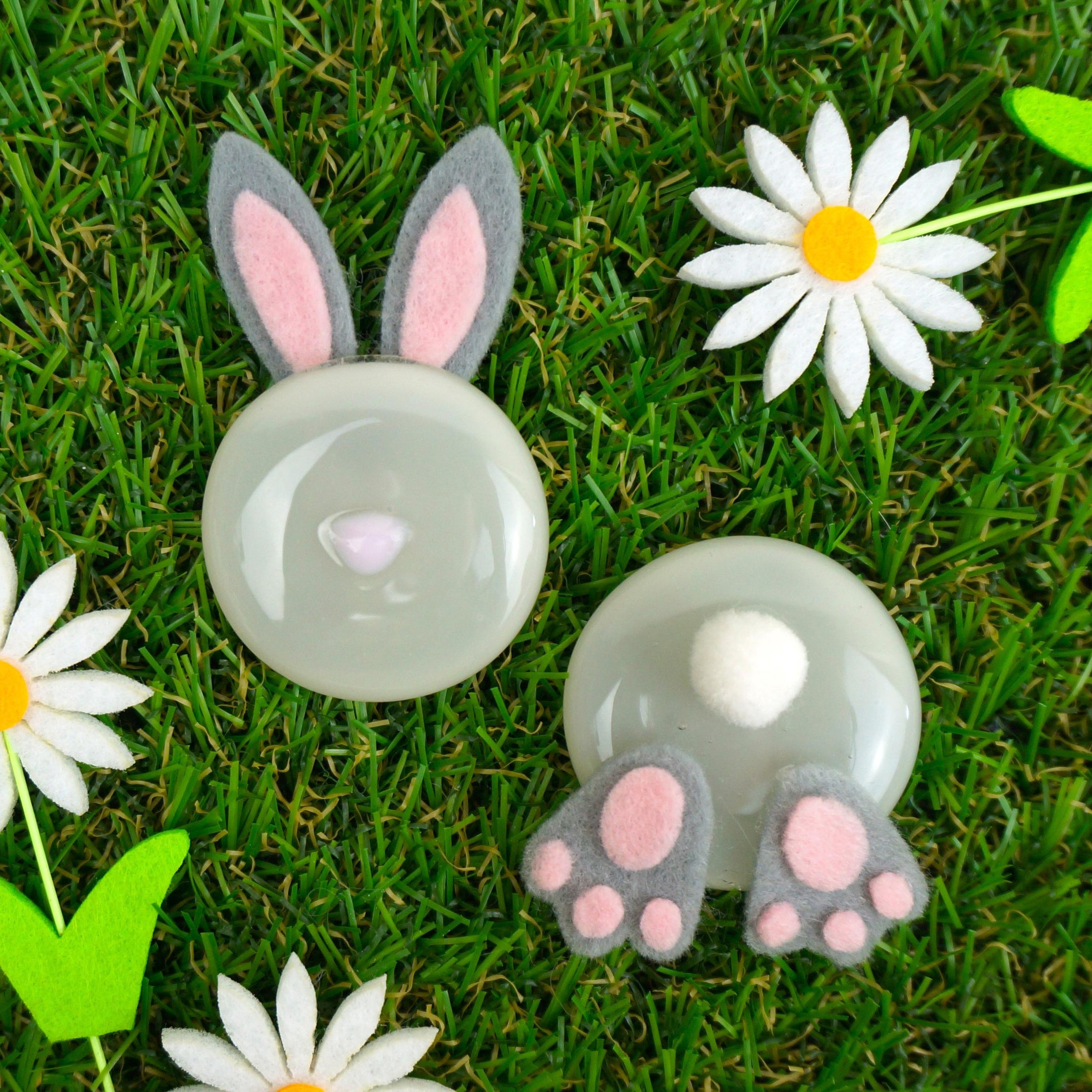 Handmade Fused Glass Easter Bunny Brooch by Jessica Irena Smith