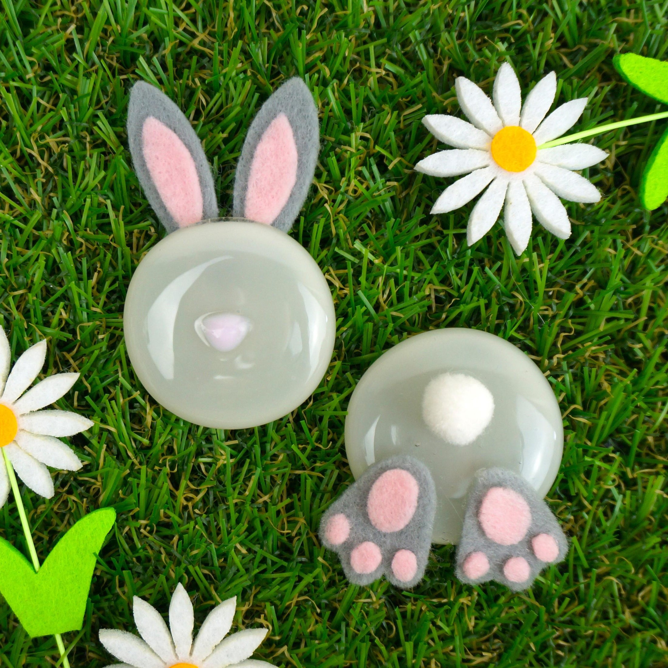 Handmade Fused Glass Easter Bunny Bum Brooch by Jessica Irena Smith