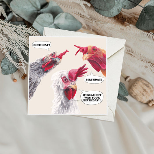 Funny Chicken Birthday Card: Watercolour Farm Animal Art