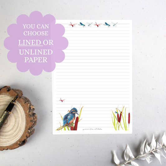 Kingfisher Writing Paper Sheets: A5 Wildlife Stationery, Eco-Friendly Gift