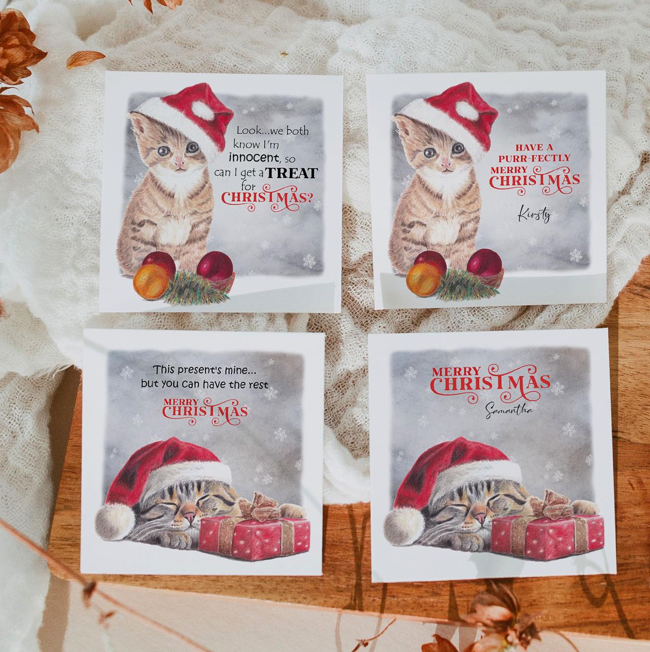 Sleeping Kitten Christmas Card, Personalised Funny Cat Card
