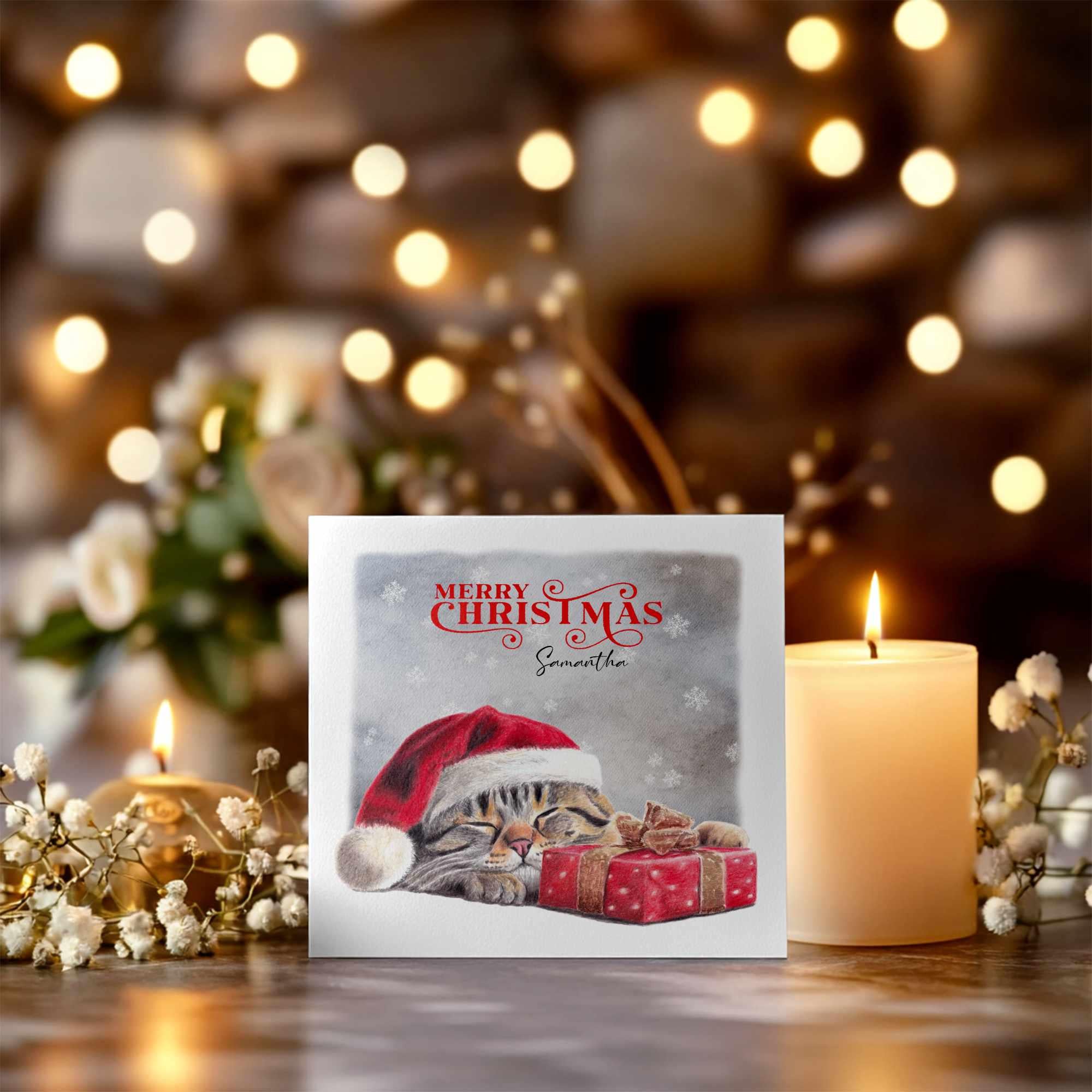 Sleeping Kitten Christmas Card, Personalised Funny Cat Card