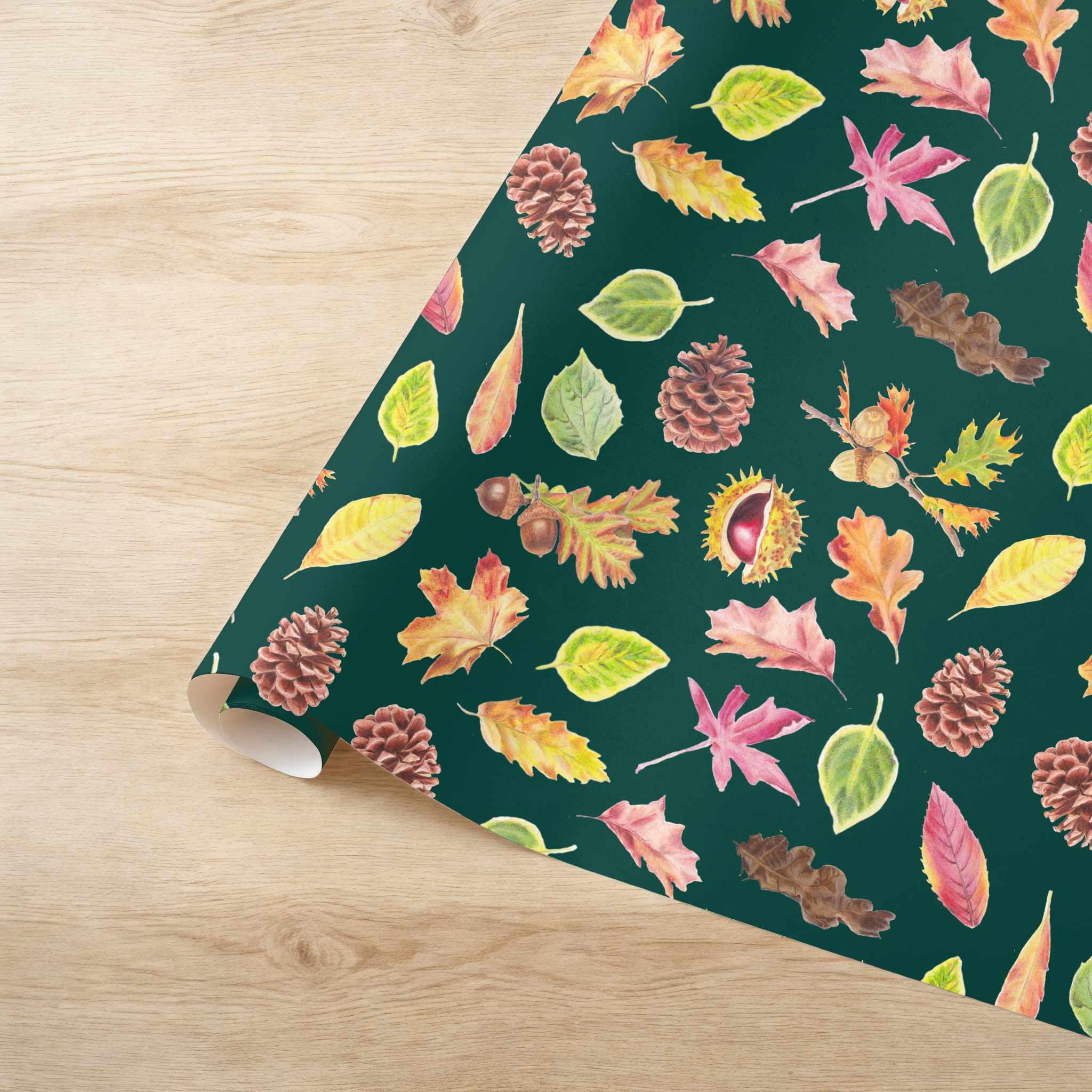 Watercolour Autumn Leaves Wrapping Paper: Recyclable Fall Gift Wrap, Eco-Friendly