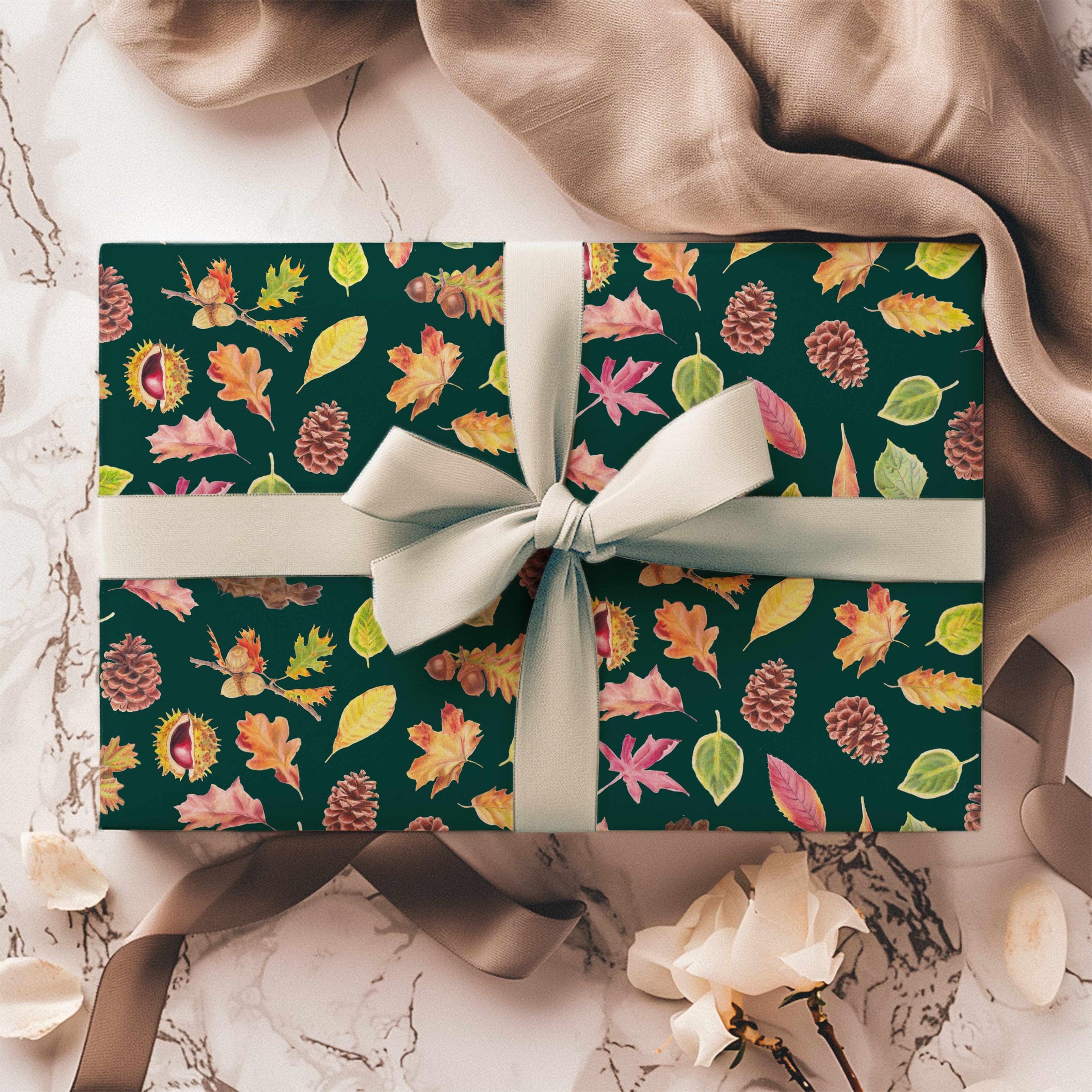 Watercolour Autumn Leaves Wrapping Paper: Recyclable Fall Gift Wrap, Eco-Friendly