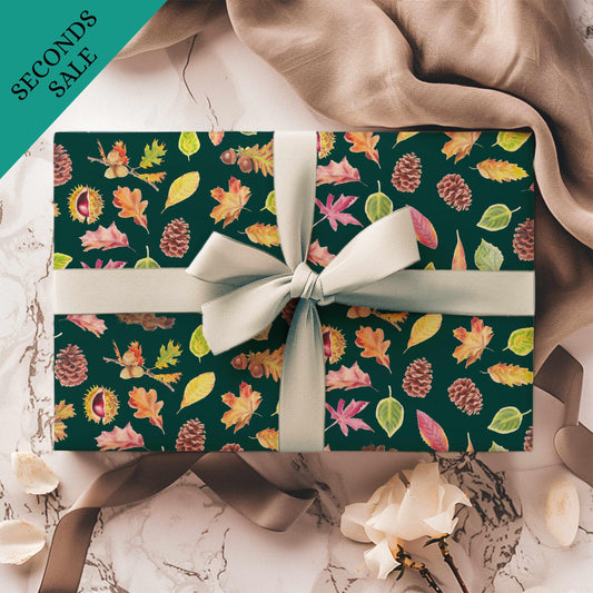 SECONDS - Watercolour Autumn Leaves Gift Wrap - Folded, Recyclable Green Wrapping Paper, Eco-Friendly