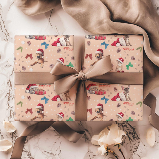 Christmas Puppies & Kittens Gift Wrap: Luxury Recyclable Wrapping Paper, Eco-Friendly