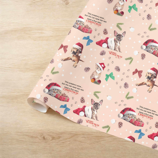 Rolled Christmas Puppies & Kittens Wrapping Paper: Recyclable, Eco-friendly Gift Wrap