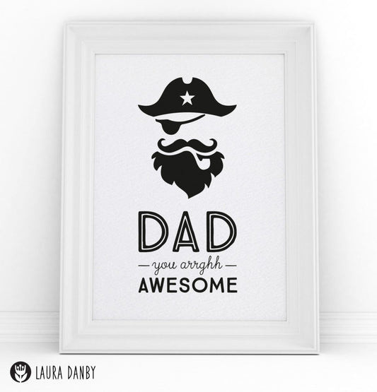 Pirate Print, Fathers Day Gift, Gift from Son, New Dad Gift, Retro Pirate Art Poster, Gifts for Dad, Captain Print, Retro Birthday Gift