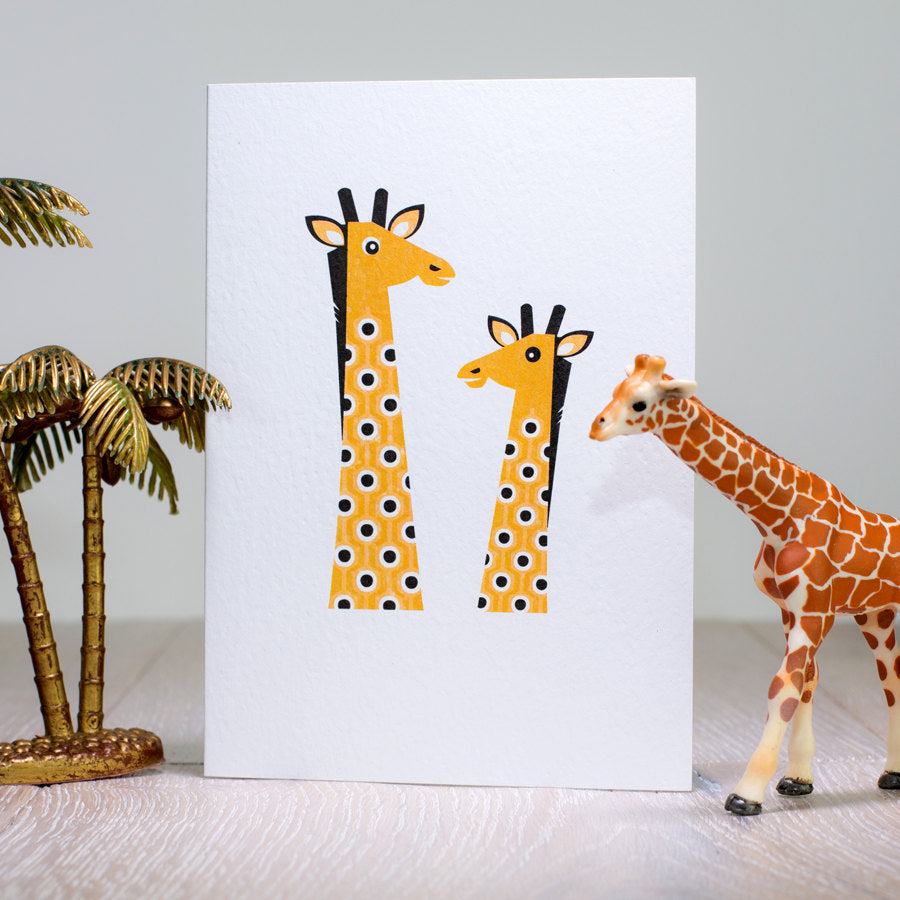 Giraffe Card. Geometric Giraffe Greeting Card. A6 Childrens Birthday Card. Kids Animal Jungle Card. Retro Scandinavian Card. Mum & Baby Love