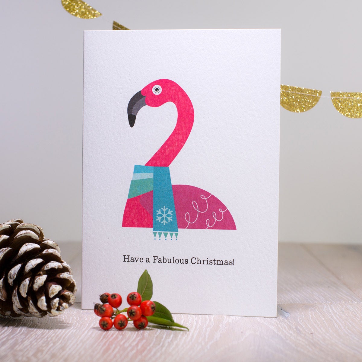 6 Pink Flamingo Christmas Cards, Tropical Happy Holidays Cards, Scandinavian Christmas Cards, Funny Christmas Card, Pack of 6 Flamingo Cards