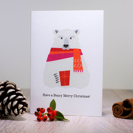 Polar Bear Christmas Card, Scandinavian Christmas, Happy Holidays Card, Cute Christmas Card, Retro Xmas Animal Card, Festive Teddy Bear