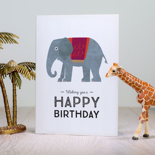 Elephant Birthday Card, Jungle Birthday Card, Kids Circus Animal Greeting Card, Scandinavian Design, Retro Tropical Childrens Birthday Card