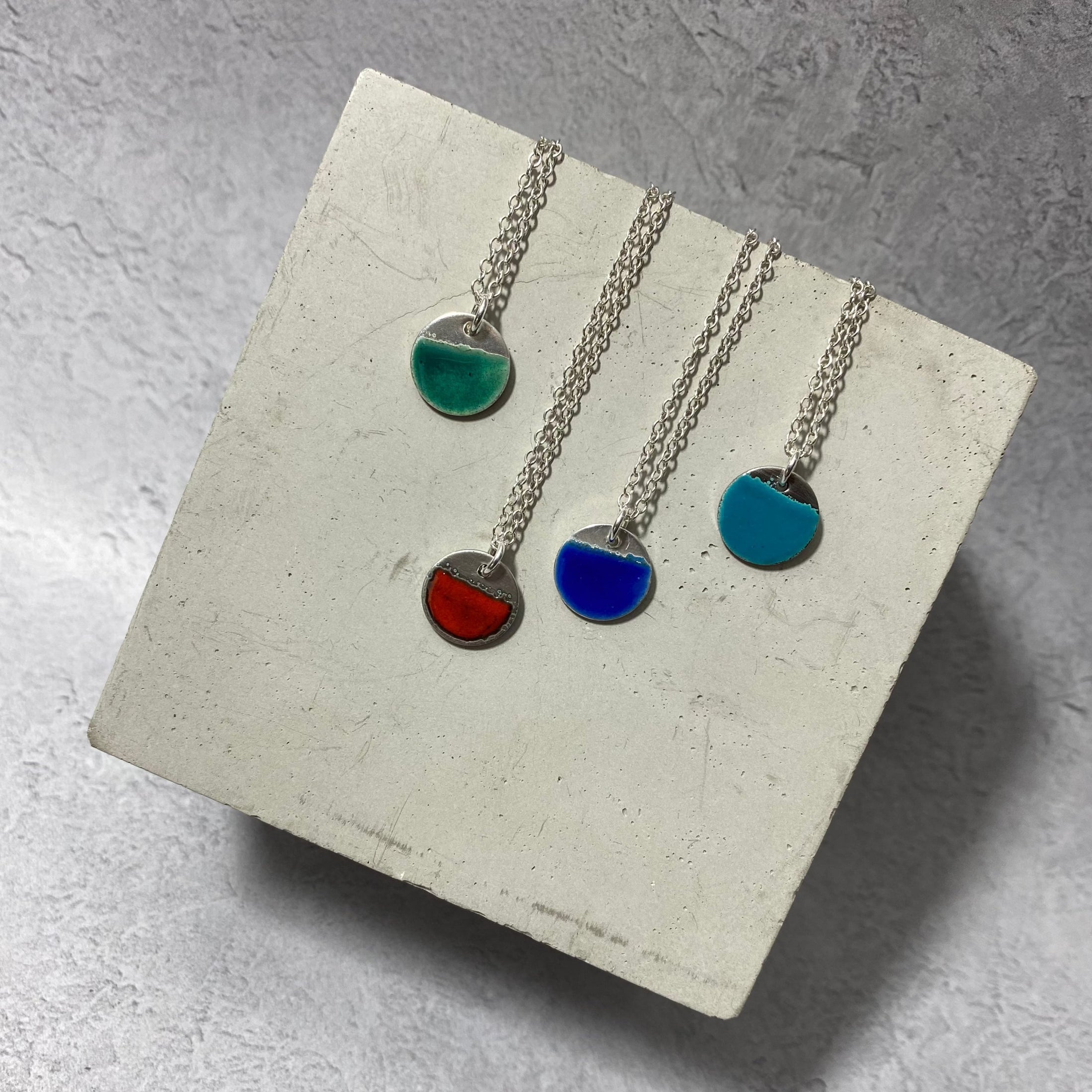 turquoise orange blue teal two tone enamel pendants - MaisyPlum