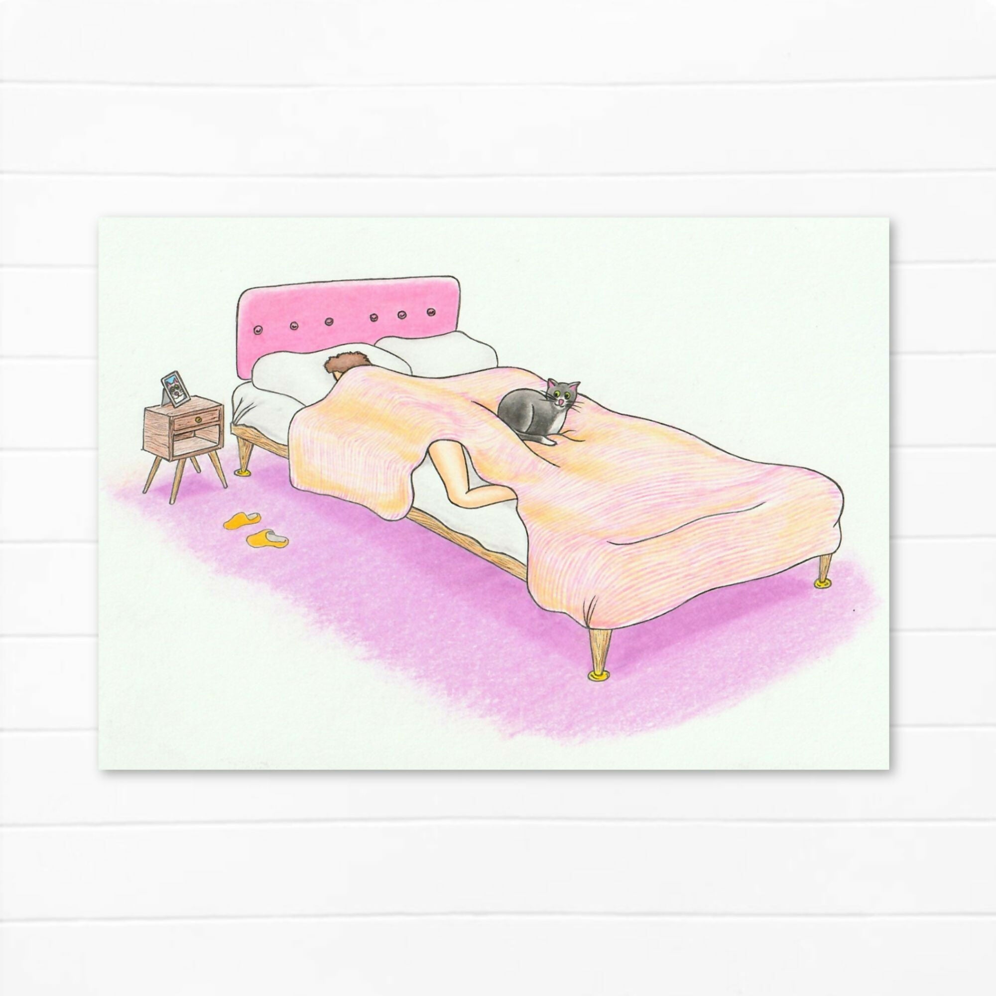 Bed Cat Greetings Card