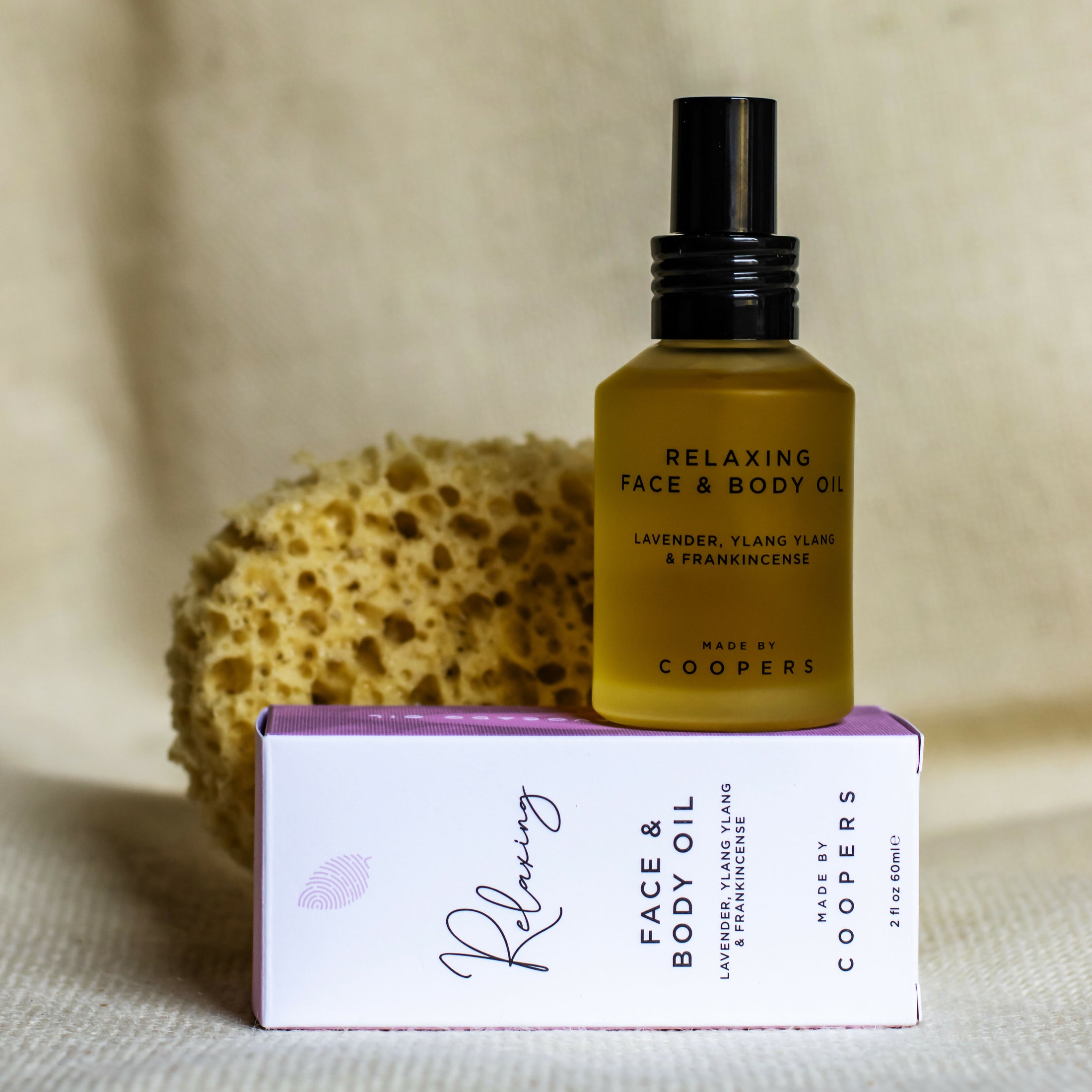 Relaxing Face & Body Oil - Cold Pressed Plant Oils With Lavender, Frankincense and Ylang Ylang Essential Oils. 60ml Glass Bottle.