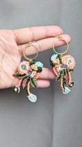 Load image into Gallery viewer, Peach Green Gold Statement Beaded Indian Earrings | Mayaani Jewellery
