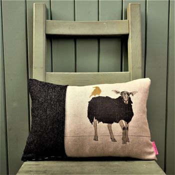 Black Sheep And Golden Bird Cushion
