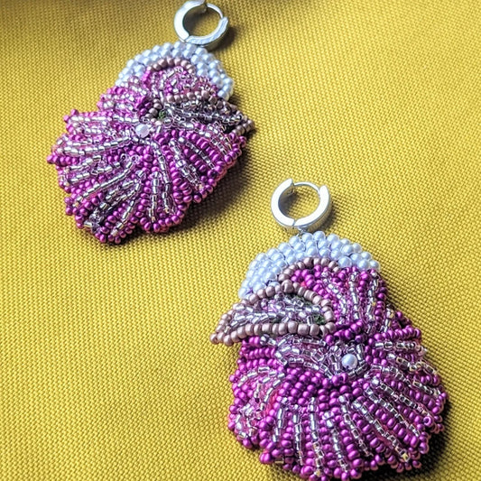 Lila Designer Artisan Handmade Purple & Silver Indian Beaded Statement Earrings by Mayaani Jewellery UK (2)