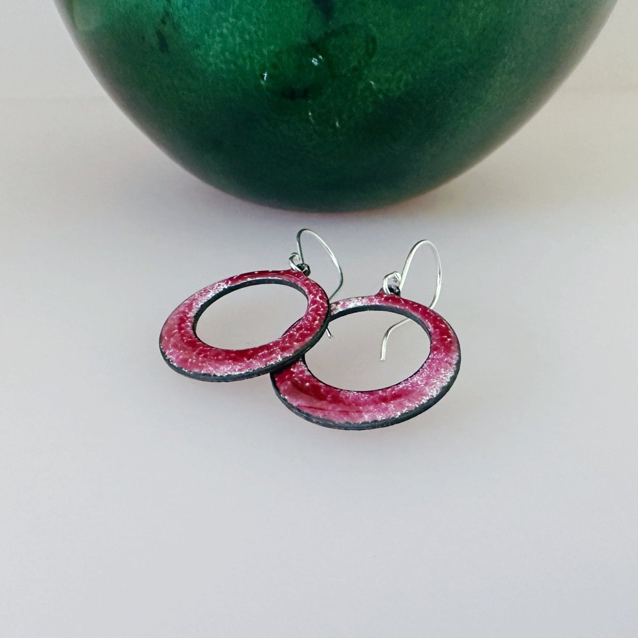 Raspberry Pink Enamel Hoop Earrings - MaisyPlum