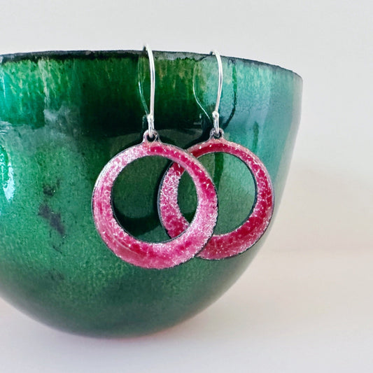 Raspberry Pink Enamel Hoop Earrings - MaisyPlum