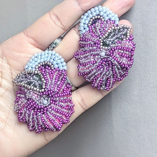 Lila Designer Artisan Handmade Purple & Silver Indian Beaded Statement Earrings by Mayaani Jewellery UK (6)