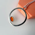 Load image into Gallery viewer, Silver Circle Pendant with Enamelled Oval in Orange - MaisyPlum
