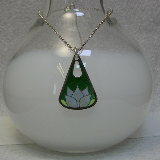 Vitreous enamel lotus flower pendant sterling silver