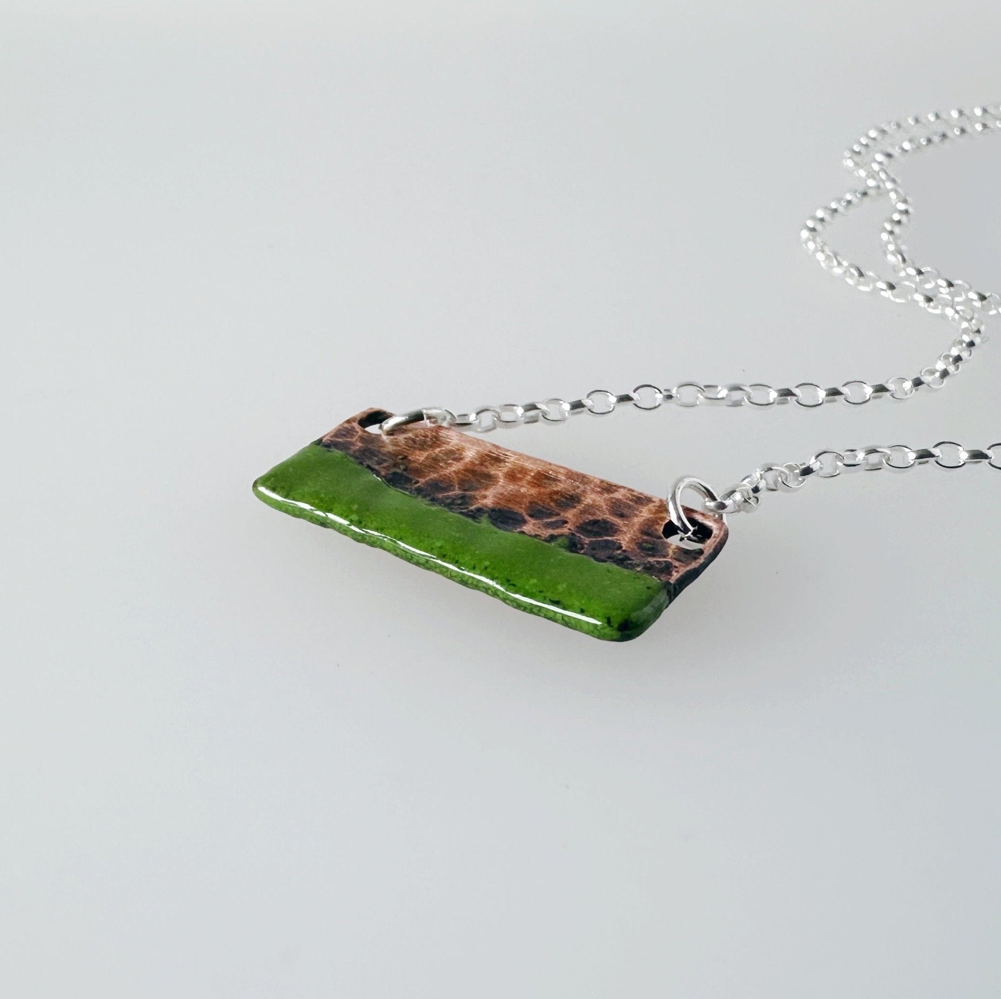 Two Tone Copper Rectangle Pendant - Green - MaisyPlum