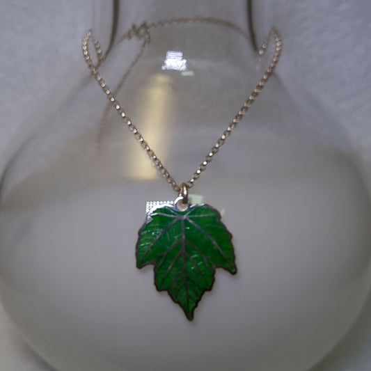 vitreous enamelled sterling silver maple leaf pendant