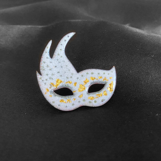 White and Gold Venetian Mask Brooch Pin - MaisyPlum