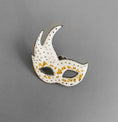 Load image into Gallery viewer, White and Gold Venetian Mask Brooch Pin - MaisyPlum
