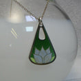 Load image into Gallery viewer, Lotus flower inspired vitreous enamelled sterling silver tear drop shape pendant & earrings & set
