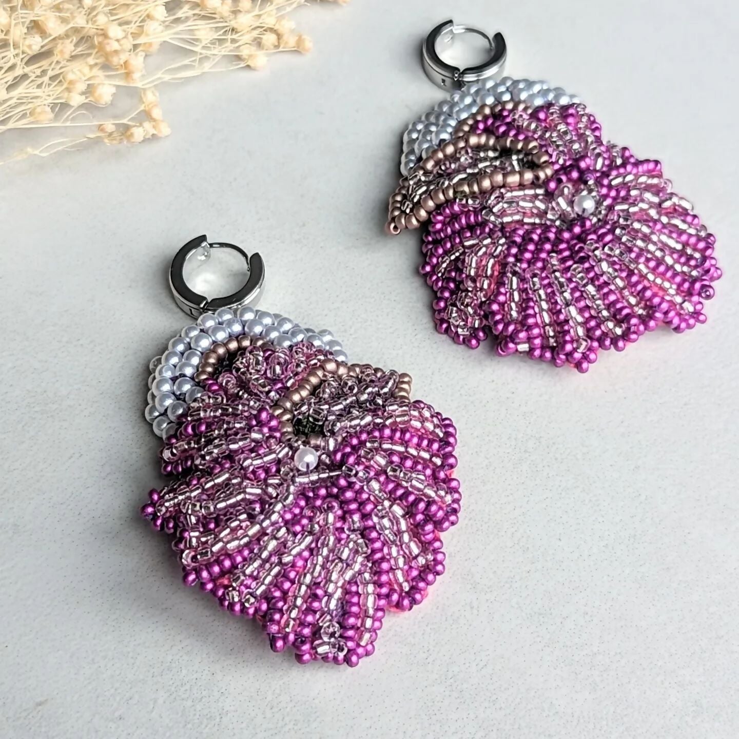 Lila Designer Artisan Handmade Purple & Silver Indian Beaded Statement Earrings by Mayaani Jewellery UK (4)