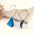 Load image into Gallery viewer, Kodes-acrylic-art-deco-earrings-blue-mirror-brass-KK0024d-0001-square
