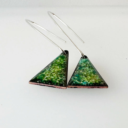 Green Triangle Enamel Drop Earrings