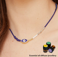 Load image into Gallery viewer, Essential Oil Diffuser Necklace with Enamel Evil Eye bead, Rose Quartz, Lava beads, Preciosa Czech beads | Aromatherapy Necklace
