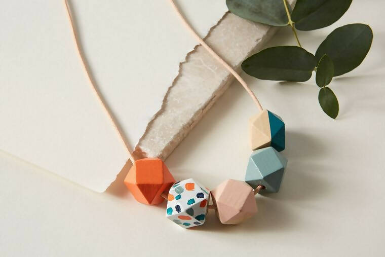 Geometric Necklace - Coral Terrazzo, Sage Pink & Teal 2